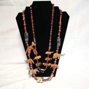Vintage handcarved wooden necklaces